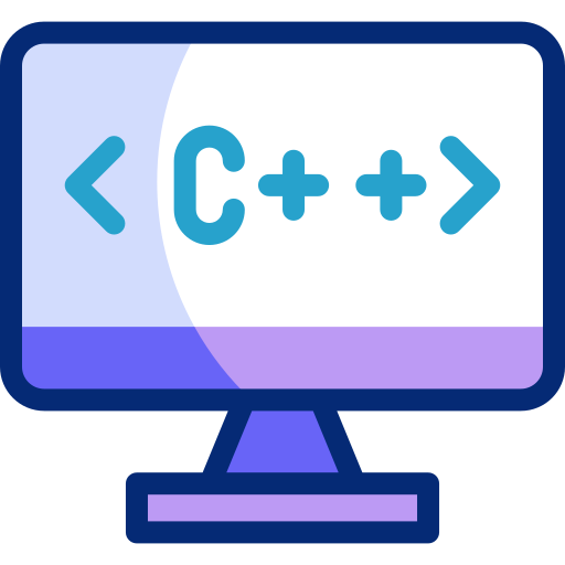 Computer screen with the C++ symbol in the center, representing the C++ programming language